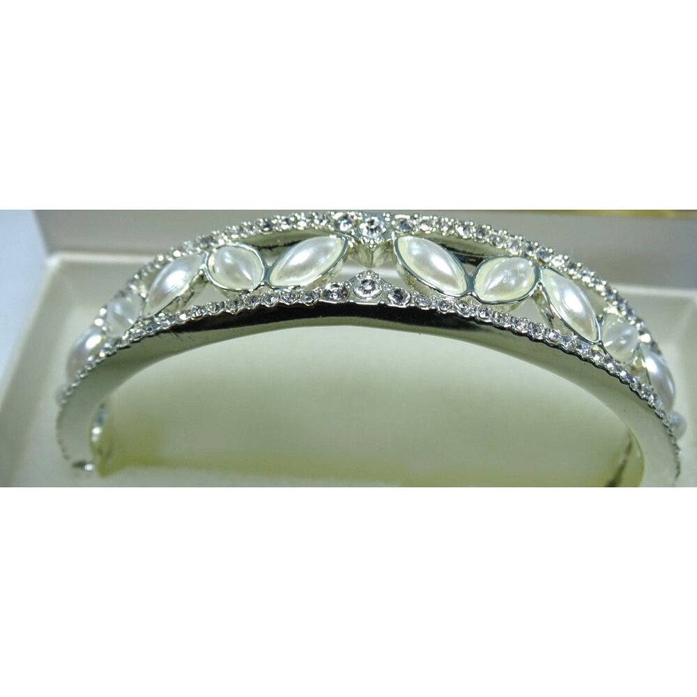 Anne Klein Silver-Tone Bangle Bracelet With Pearl & Crystal Accents Elegant Jewe